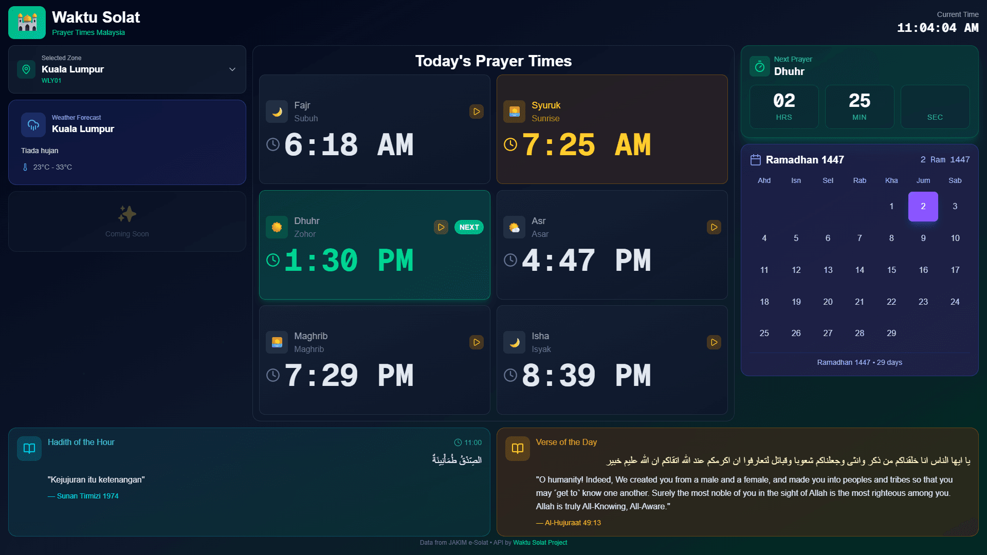 Waktu Solat Dashboard
